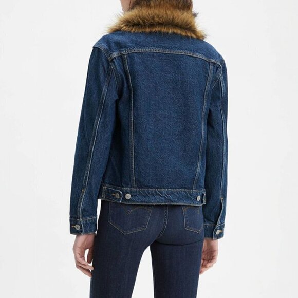 NEW Levi's Denim Jacket Ex Boyfriend Fur Trucker Size Small - Picture 2 of 8